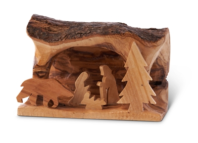 E05s Bear  - Small Grotto carved in Branch with Bear - 3"x5"
