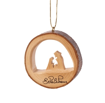 E31 - Round bark ornament with holy family - 2"