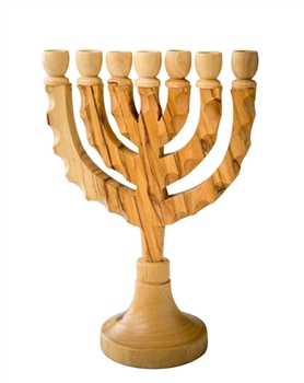 hand-crafted olive wood menorah made in Bethlehem